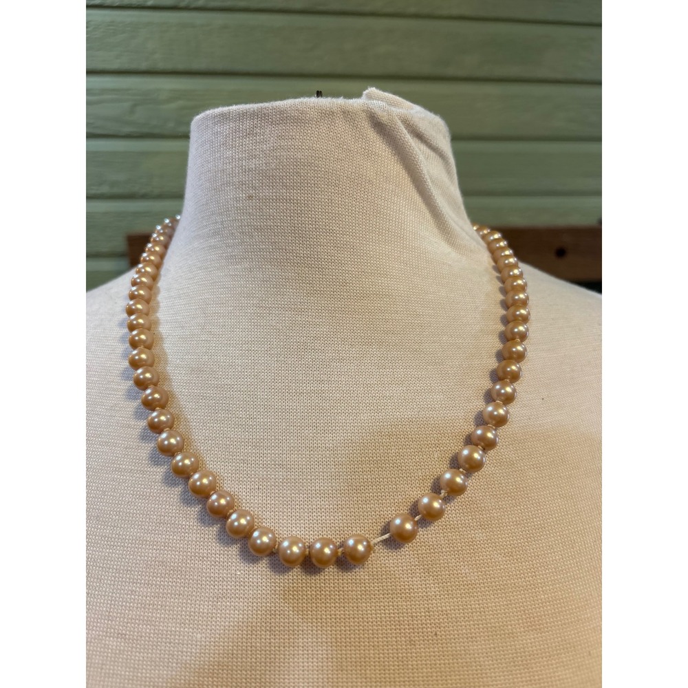 Vintage‎ Japan Faux Pearl Necklace Silver Tone Clasp Champagne Knotted 22 Inch